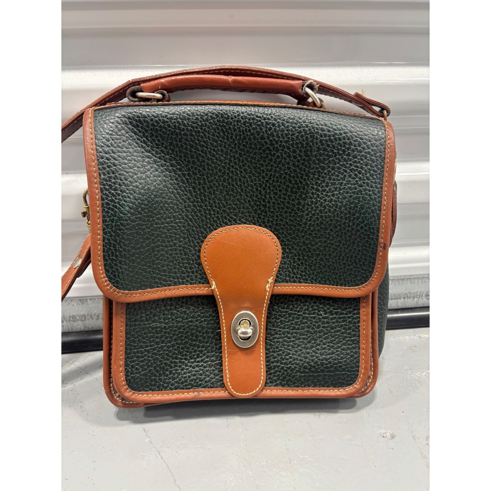 Dooney & Bourke Vintage All Weather Leather Crossbody Bag Green Tan Satchel - Picture 3 of 7